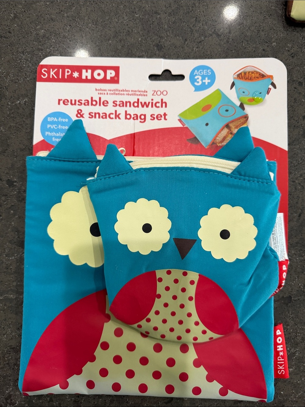 Skip Hop reusable sandwich and snack bag. 2PK owl